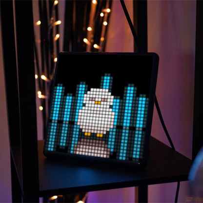 Car pixel LED display showing pixel art of a bird on a customizable LED panel.