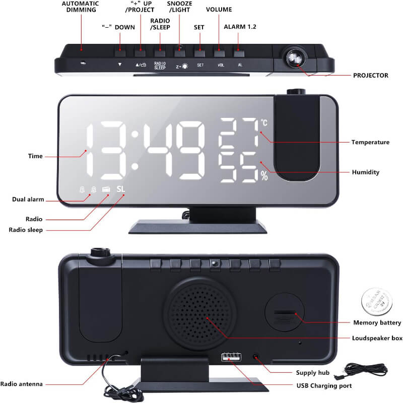 TimeBeam - Projector Alarm Clock digital ceiling time display